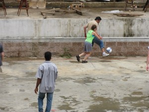 Carissa taking on the bus driver